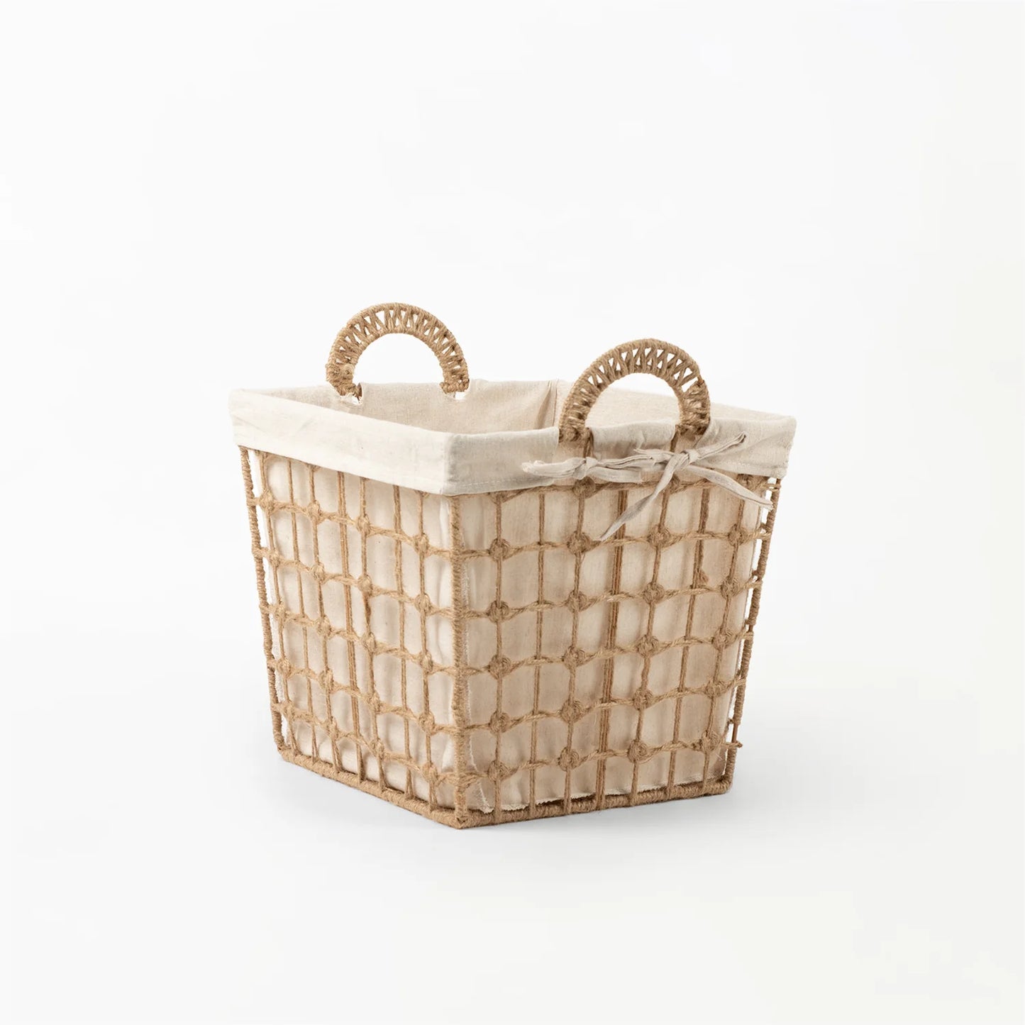 Square Hemp Tied Wire Basket with Hemp Fabric | REVOLOGY