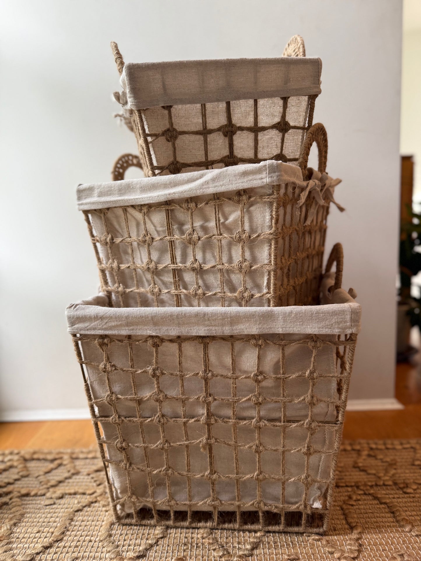 Square Hemp Tied Wire Basket with Hemp Fabric | REVOLOGY
