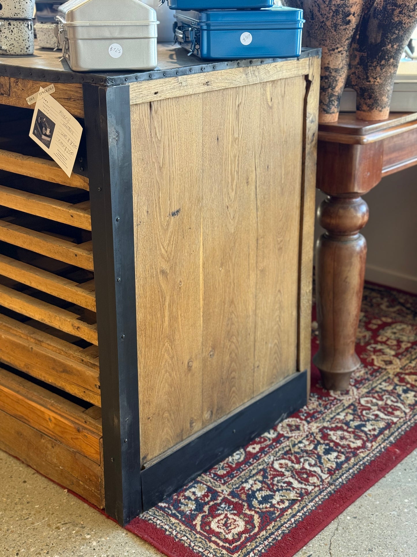 Antique French Pharmacy Counter – Oak & Metal, Late 19th Century | REVOLOGY