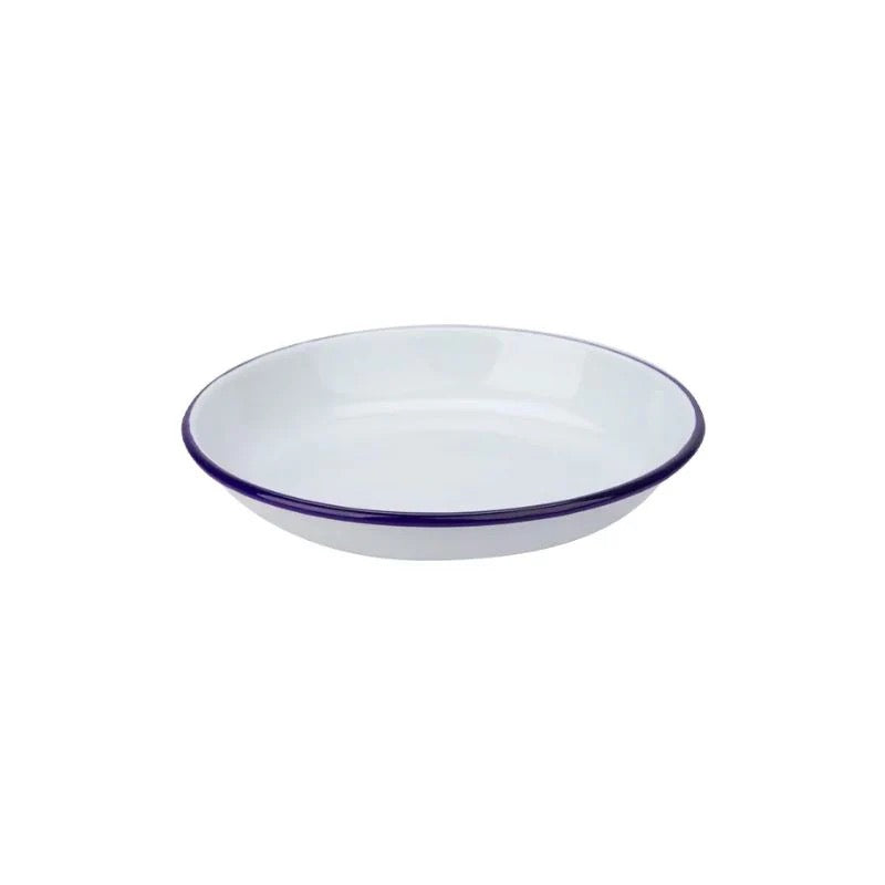 ENAMEL SHALLOW BOWL / PLATE - WHITE WITH BLUE | FALCON