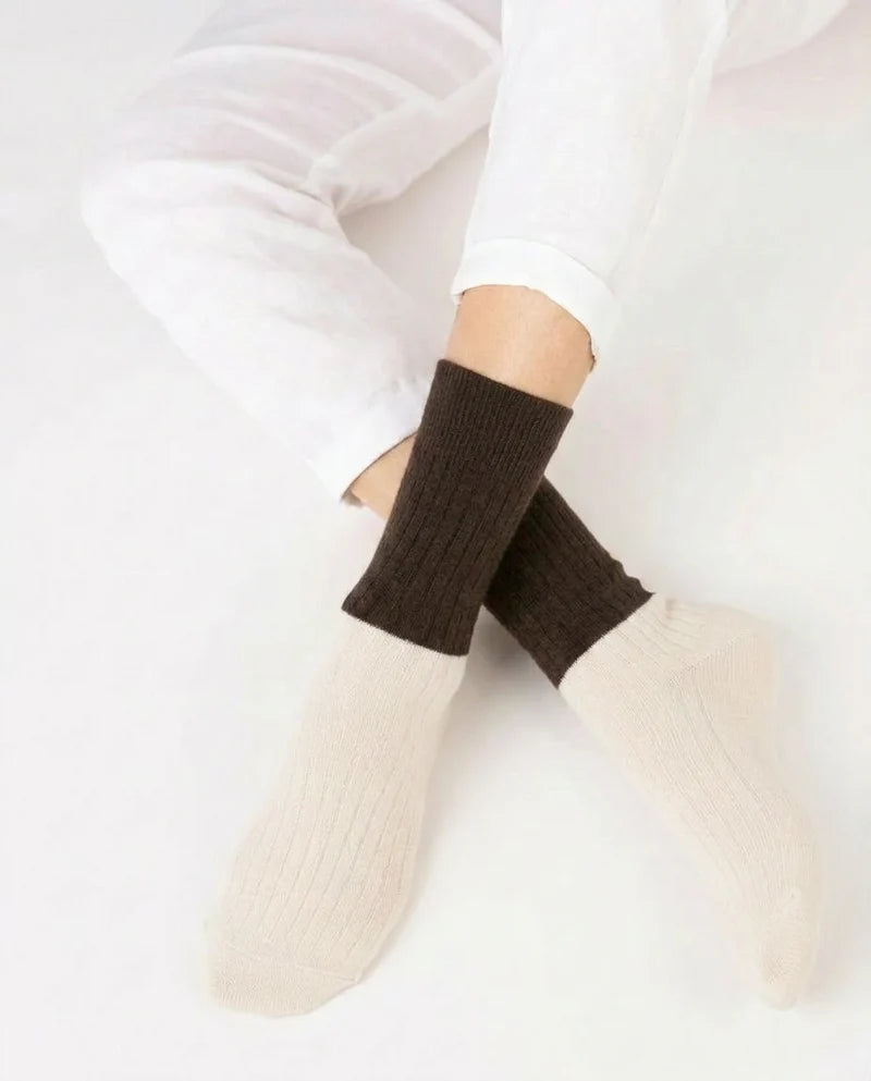Possum Merino Wool Socks Oat & Brown | N