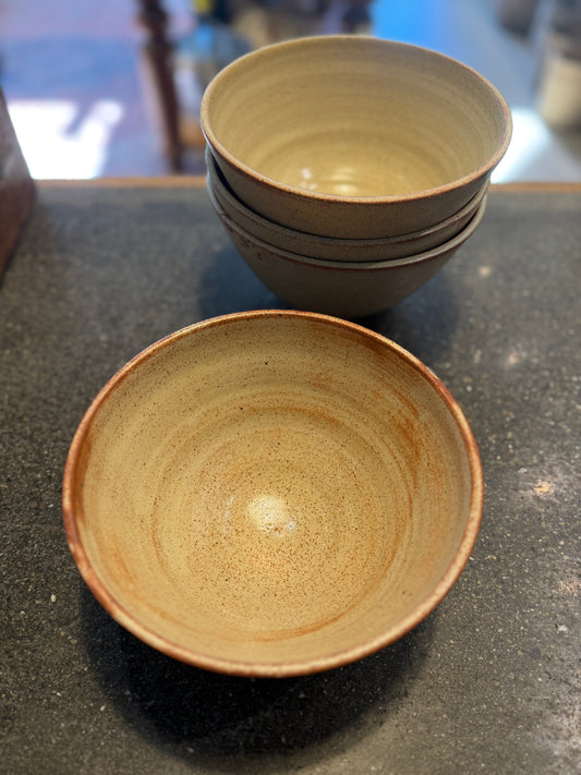 Handmade speckled stoneware ramen bowl with beach-inspired glaze