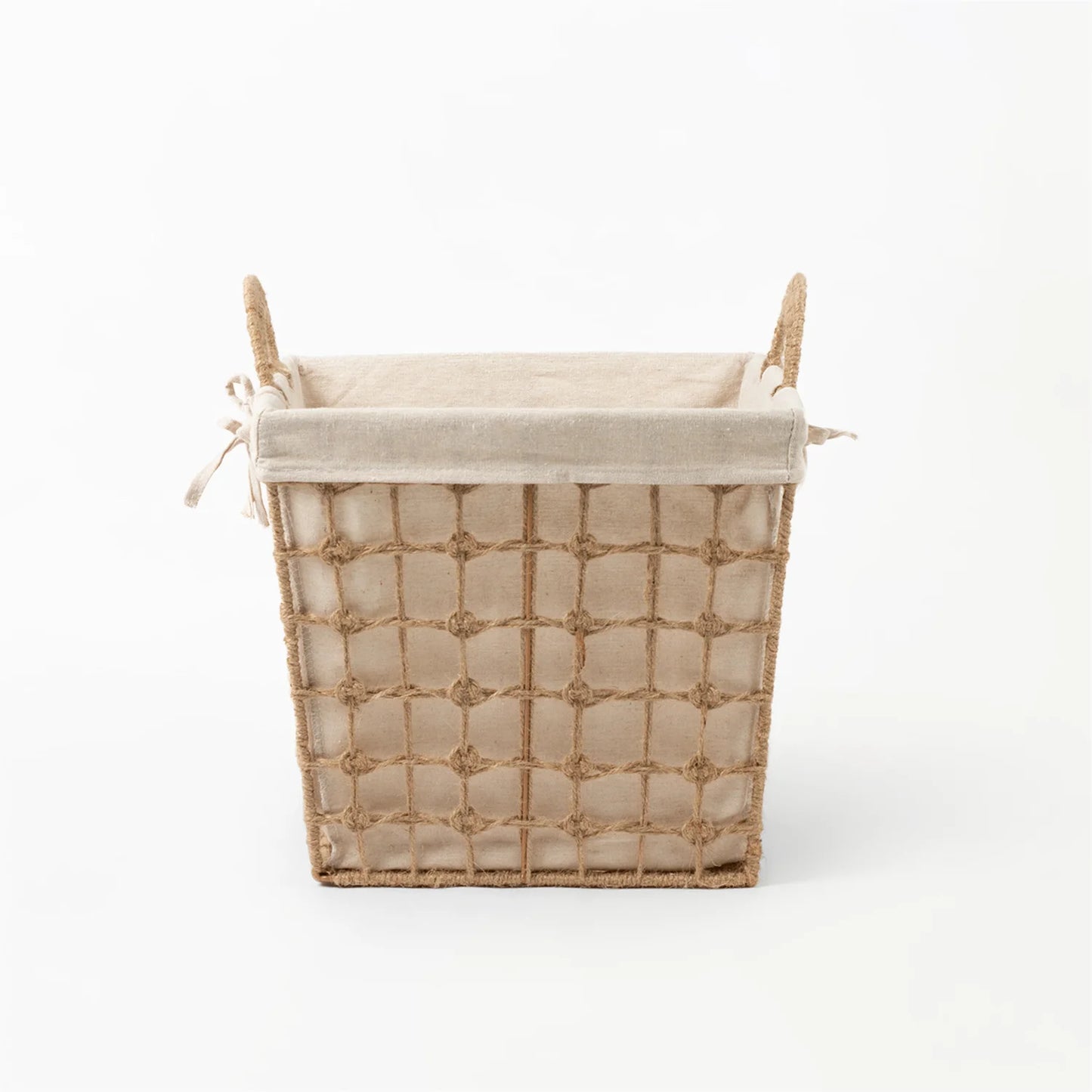 Square Hemp Tied Wire Basket with Hemp Fabric | REVOLOGY