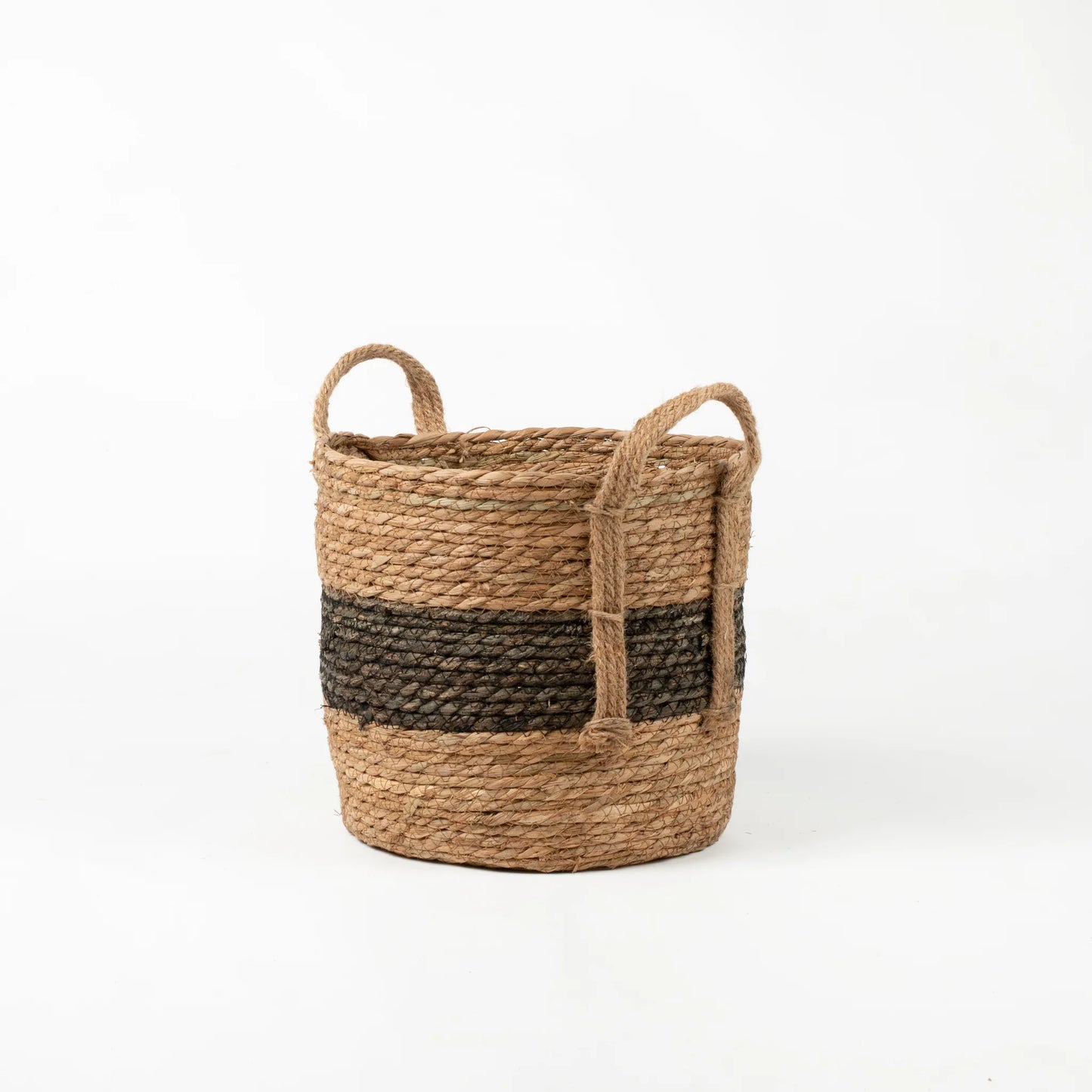 Natural and Black Stripe Basket with Hemp Handles | REVOLOGY