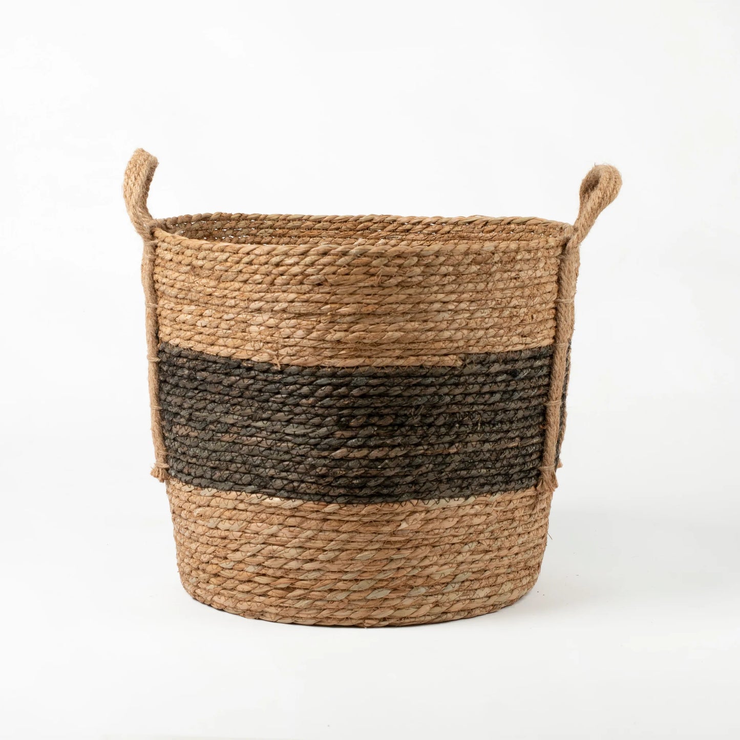 Natural and Black Stripe Basket with Hemp Handles | REVOLOGY