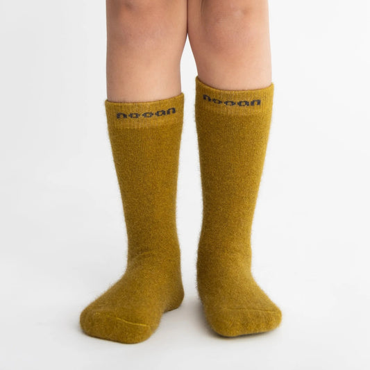Possum Merino JUNIOR Socks - Ecru Olive | NOOAN