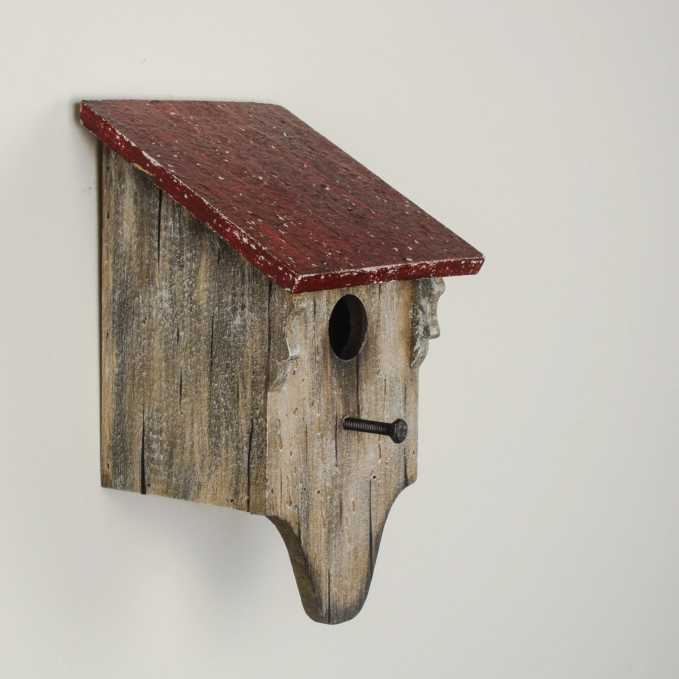Rustic Wooden Bird House with Red Roof | REVOLOGY