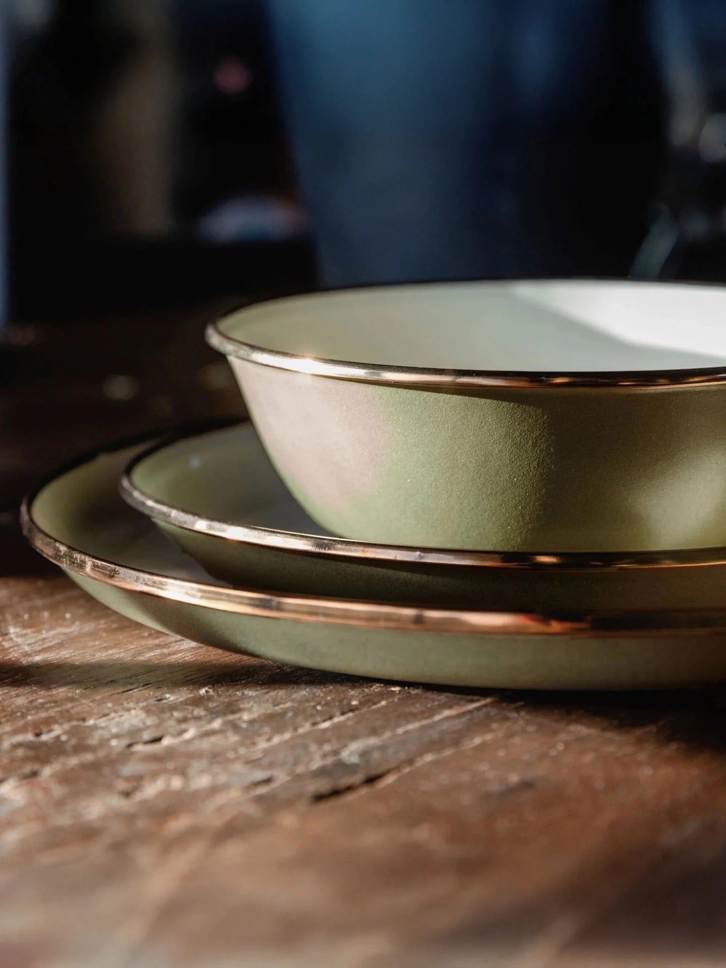 Camping Enamel  Deep Plate – Olive Drab (Set of 2) | BAREBONES