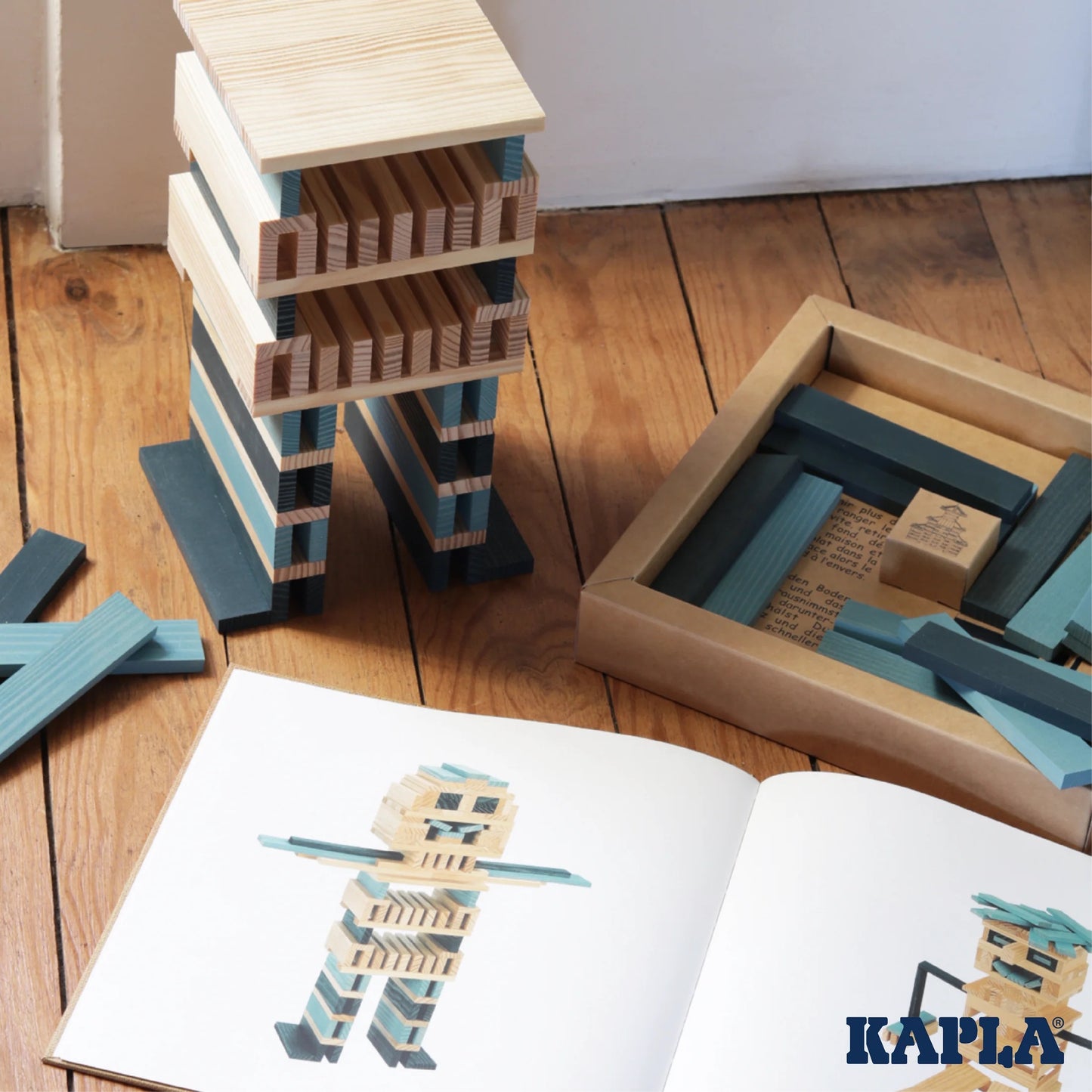 KAPLA Book and Colours Set: dark blue + light blue - 40 pcs