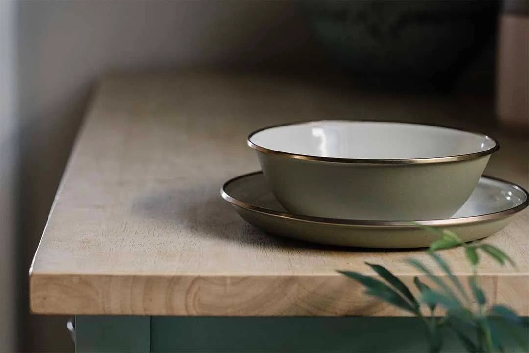 Camping Enamel  Deep Plate – Olive Drab (Set of 2) | BAREBONES