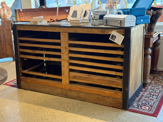 Antique French Pharmacy Counter – Oak &amp; Metal, Late 19th Century | REVOLOGY